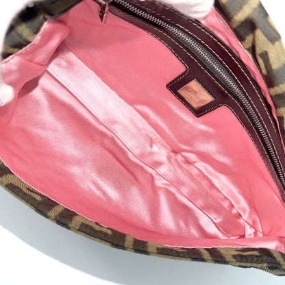 Fendi Handbag Mamma Bucket Floral Embroidery Shoulder Nylon Canvas Brown Pink — view 4