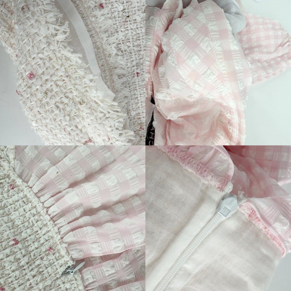 Chanel Dress Tweed Check Coco Button Sequin 38 Pink White Spring Summer Autumn — view 5
