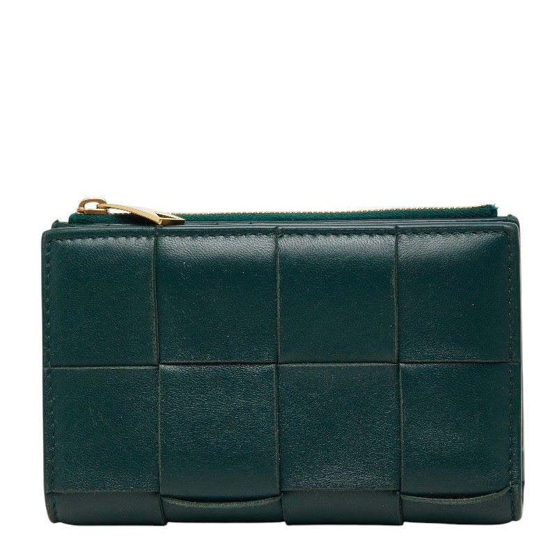 Bottega Veneta Maxi Intrecciato Cassette Bifold Wallet Green Leather