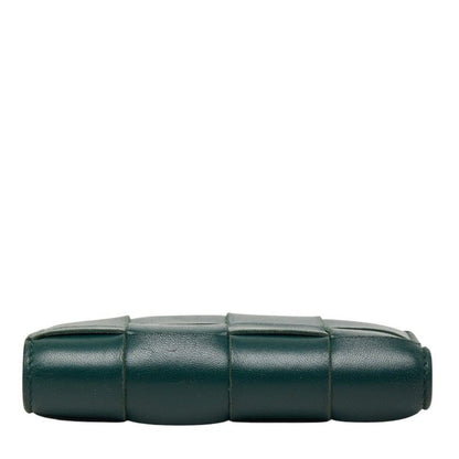 Bottega Veneta Maxi Intrecciato Cassette Bifold Wallet Green Leather — view 3