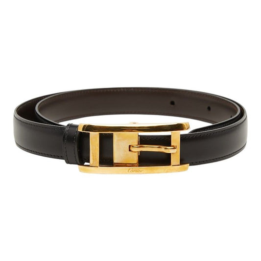 Cartier Tank Reversible Narrow Belt Black Brown Gold Leather