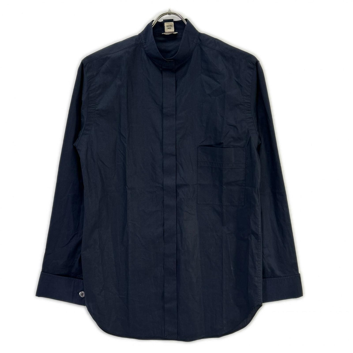 Hermes Navy Cotton Button Bow Tie Shirt 38 — view 3