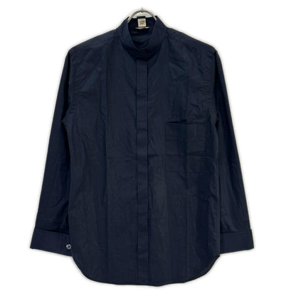 Hermes Navy Cotton Button Bow Tie Shirt 38 — view 3