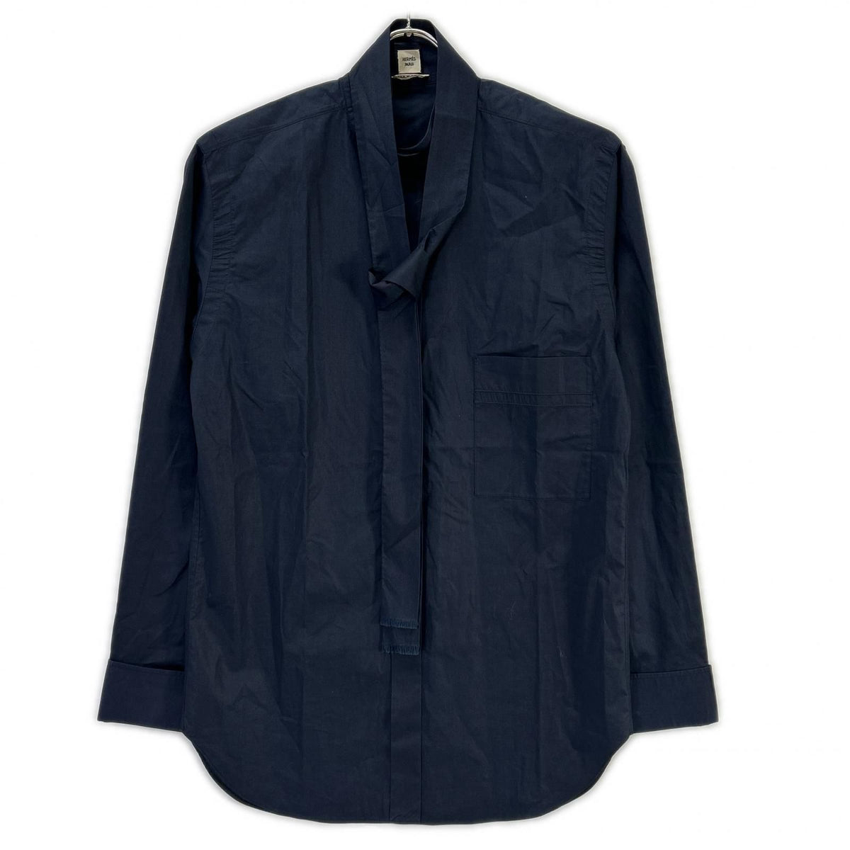 Hermes Navy Cotton Button Bow Tie Shirt 38