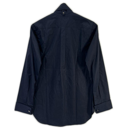Hermes Navy Cotton Button Bow Tie Shirt 38 — view 2