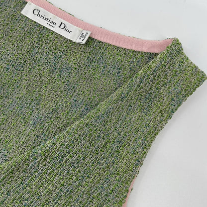 Dior Green Pink Cotton Lame Knit Dress 34 — view 7