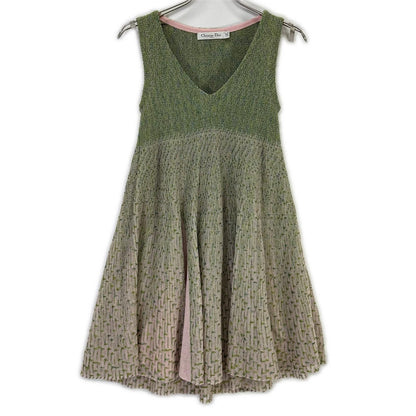 Dior Green Pink Cotton Lame Knit Dress 34 — view 2