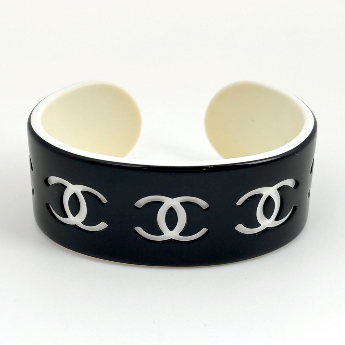 Chanel CC Logo Bangle Plastic Black Bracelet — view 2