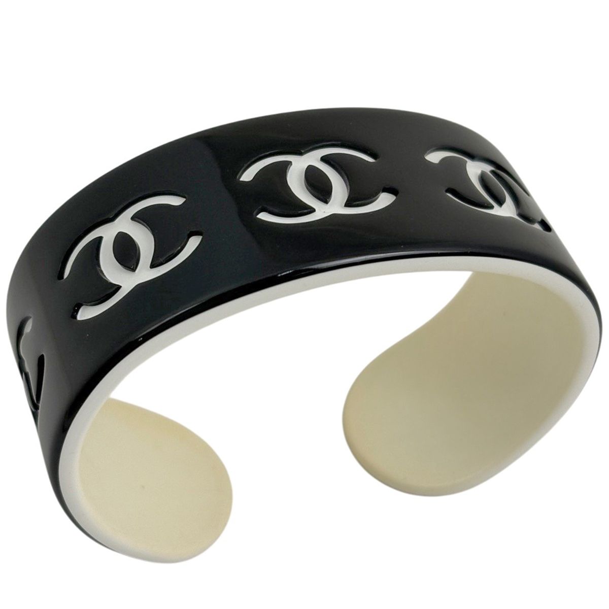 Chanel CC Logo Bangle Plastic Black Bracelet