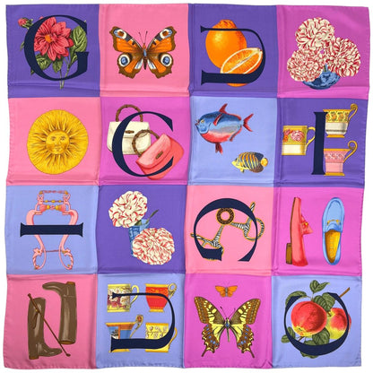 Gucci Scarf Flower Butterfly Tableware Shoes Horsebit Silk Pink Purple