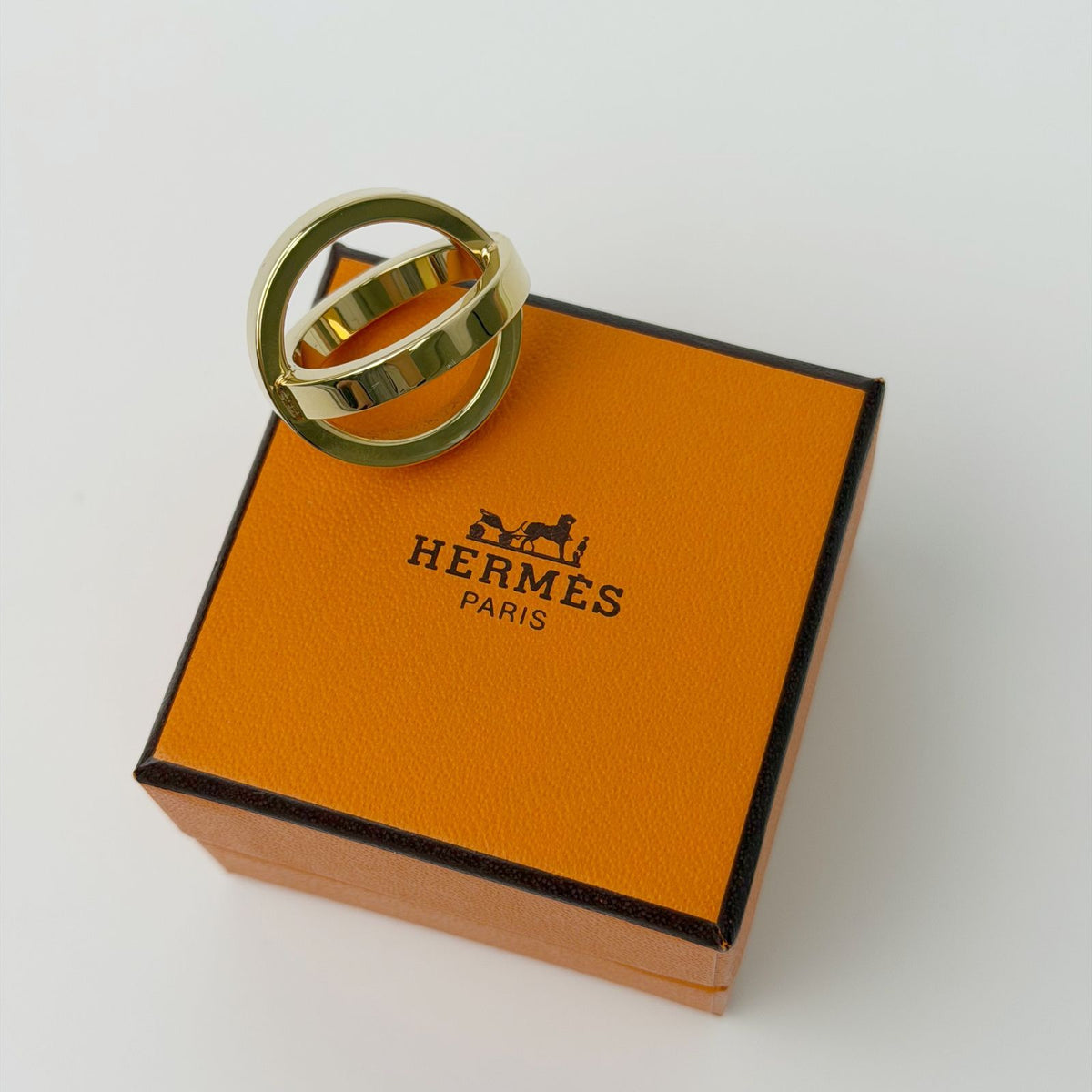Hermes Circle Motif Scarf Ring Plated Gold Vintage