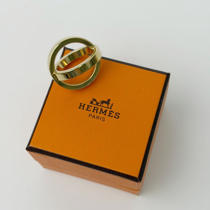 Hermes Circle Motif Scarf Ring Plated Gold Vintage