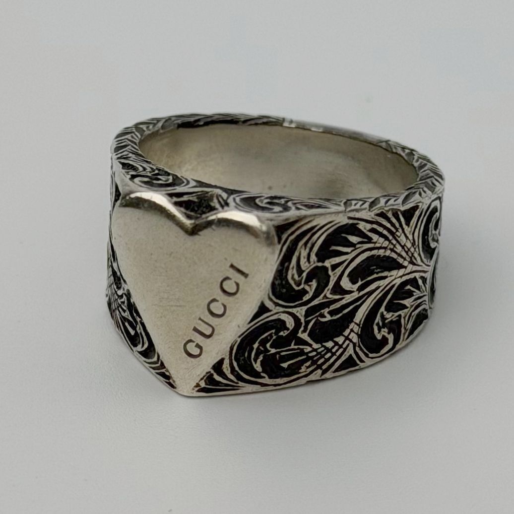 Gucci Heart Arabesque Ring 925 Sterling Silver Vintage