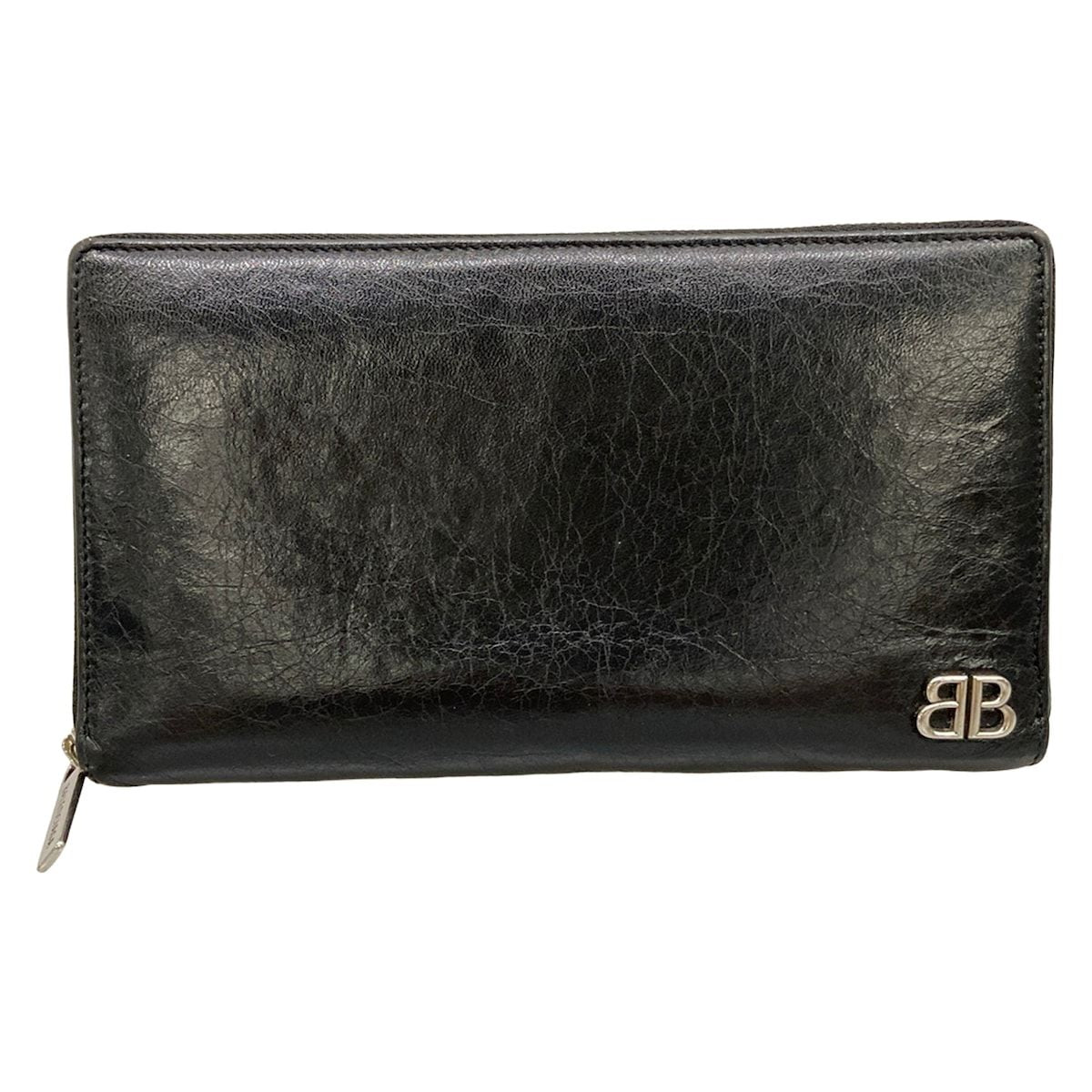 Balenciaga Wallet Monaco Continental Black Zip Around Leather