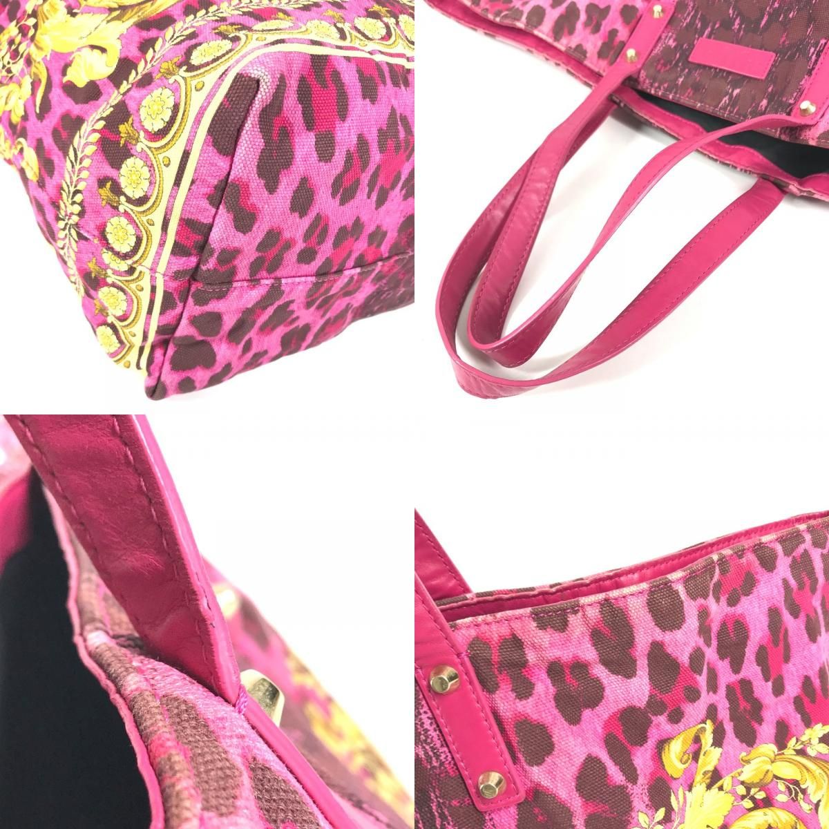Versace Shoulder Bag Logo All Over Pattern Leather Canvas Pink — view 7
