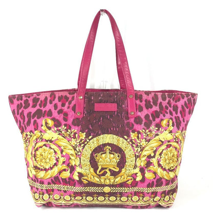 Versace Shoulder Bag Logo All Over Pattern Leather Canvas Pink