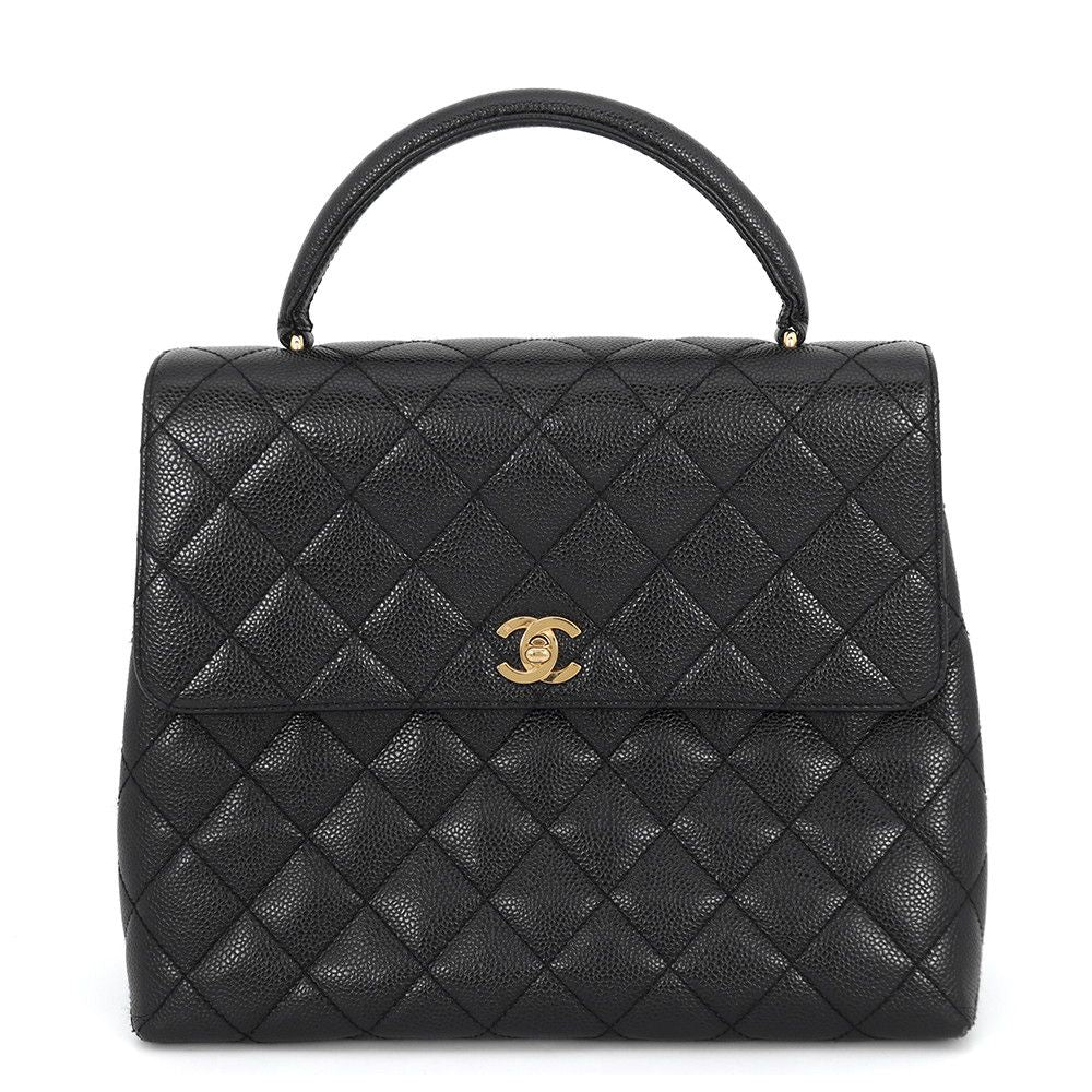 Chanel Handbag Quilted CC Logo Caviar Leather Handle Bag Black