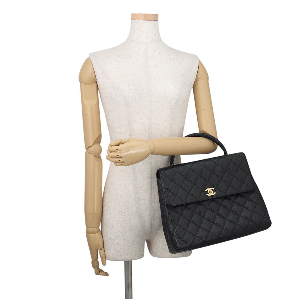 Chanel Handbag Quilted CC Logo Caviar Leather Handle Bag Black — view 4