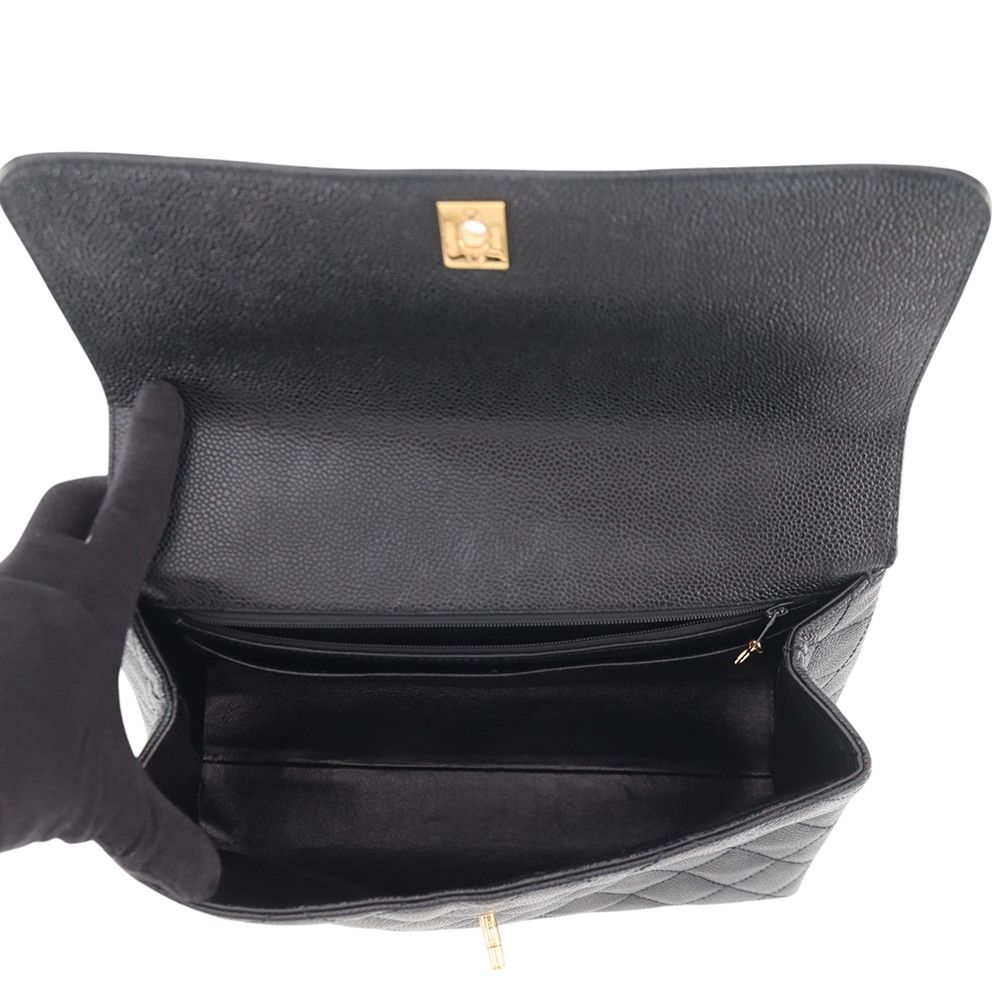 Chanel Handbag Quilted CC Logo Caviar Leather Handle Bag Black — view 5