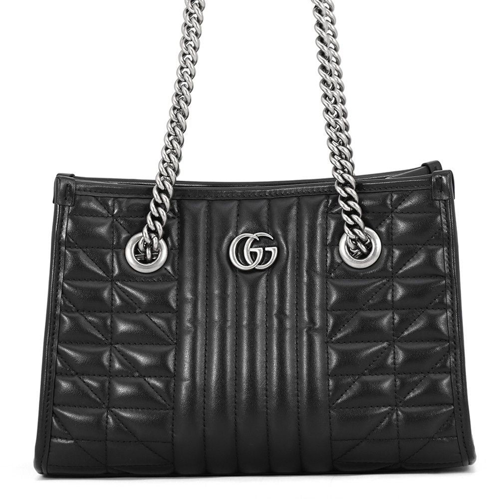 Gucci Tote Bag GG Marmont Chain Leather Black