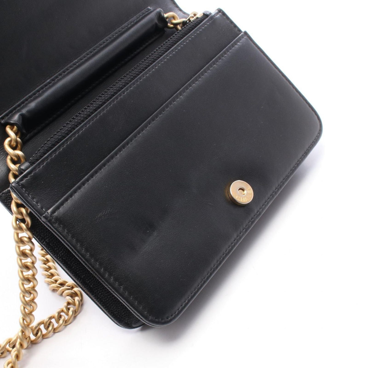 Chanel Shoulder Bag Boy Quilted Black Caviar Leather Boy Chain Wallet — view 7