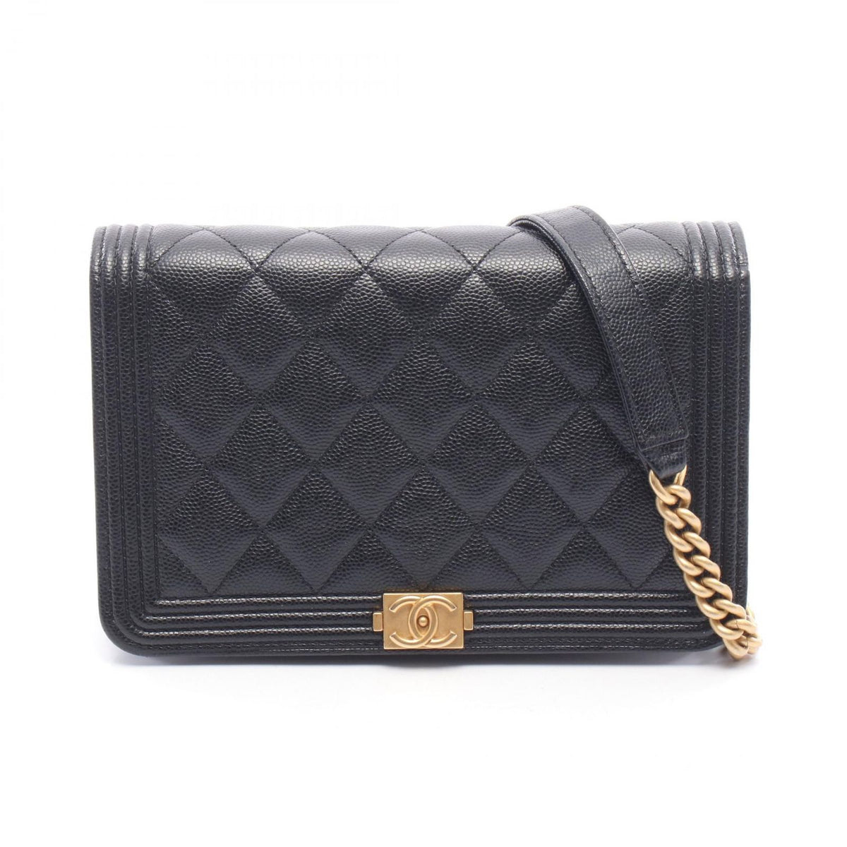 Chanel Shoulder Bag Boy Quilted Black Caviar Leather Boy Chain Wallet