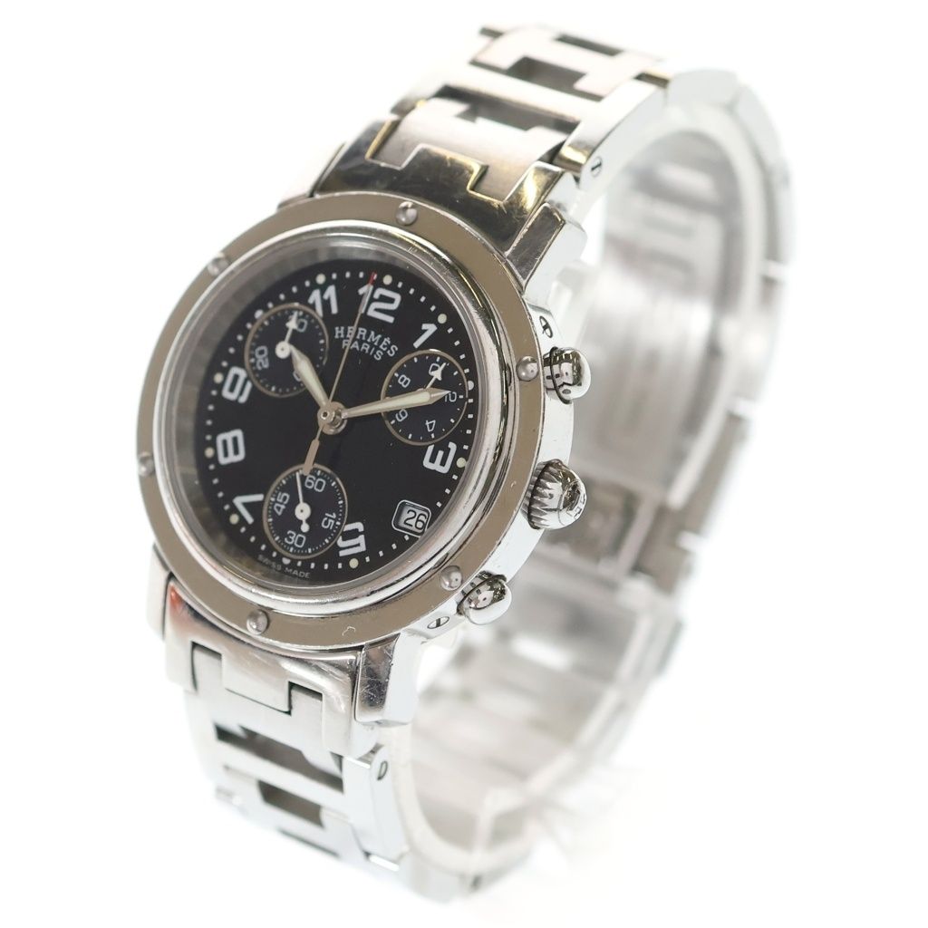 Hermes Clipper Chronograph SS Quartz Stainless Watch Black Dial — view 4