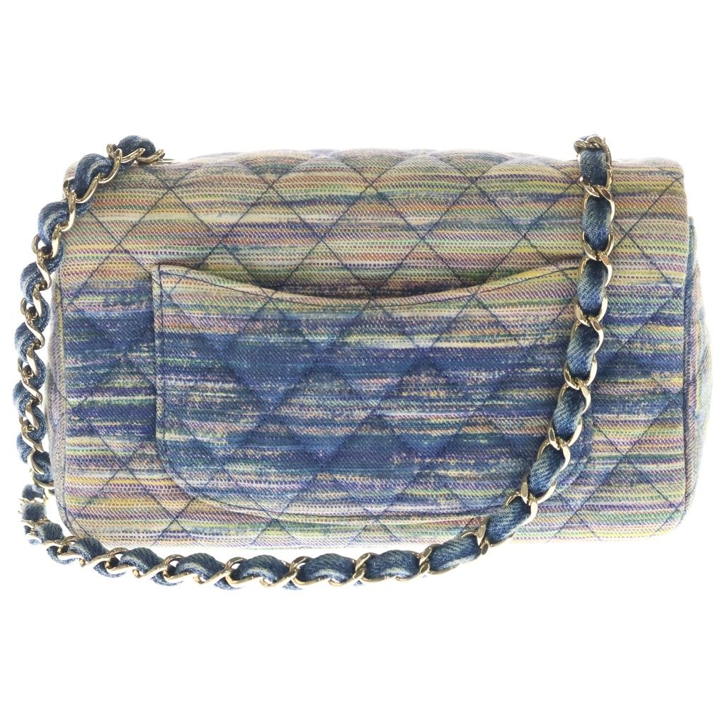 Chanel Mini Quilted Chain Shoulder Bag Back Single Flap Denim Multicolor Navy — view 2
