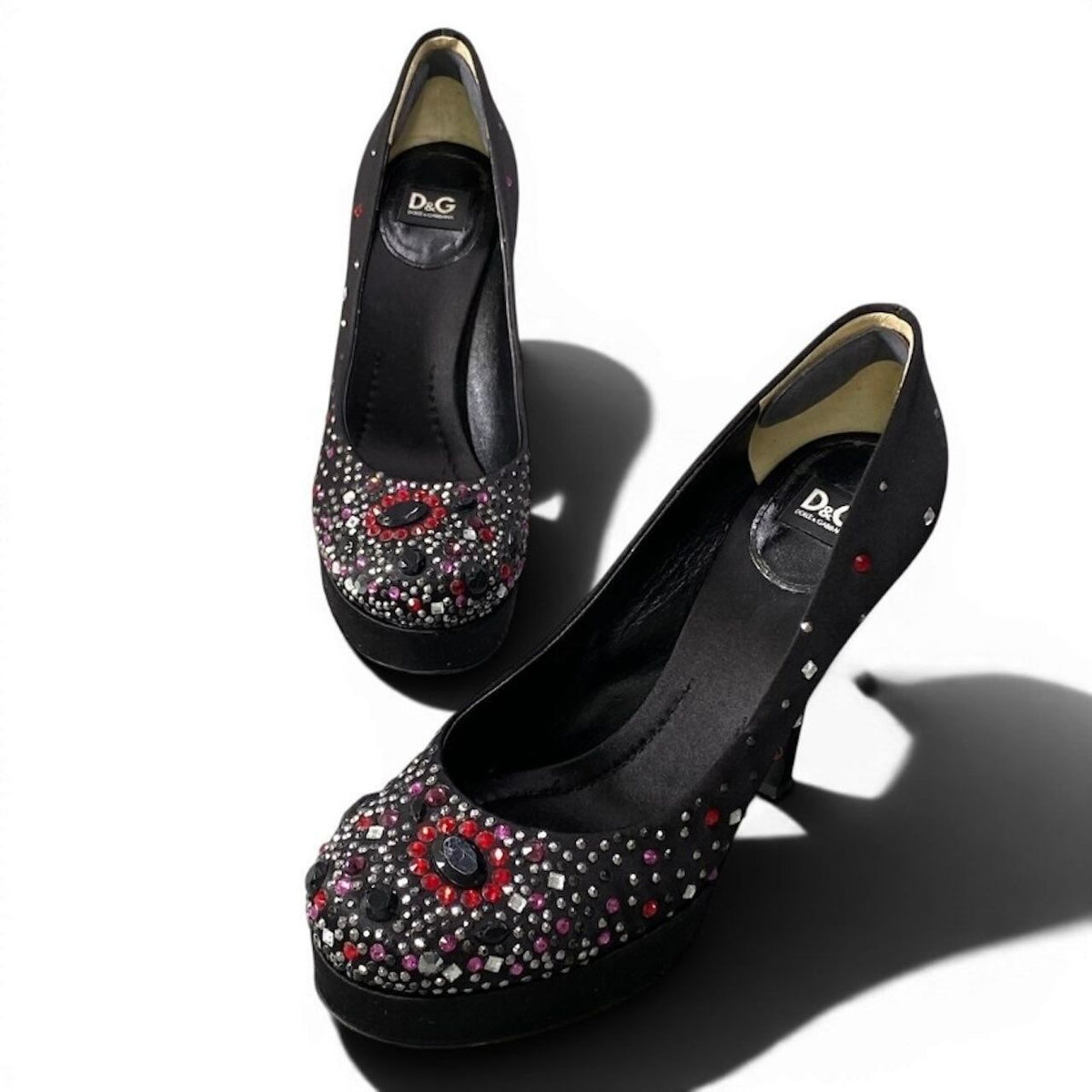 Dolce & Gabbana Rhinestone Pumps Black Satin Heels — view 3