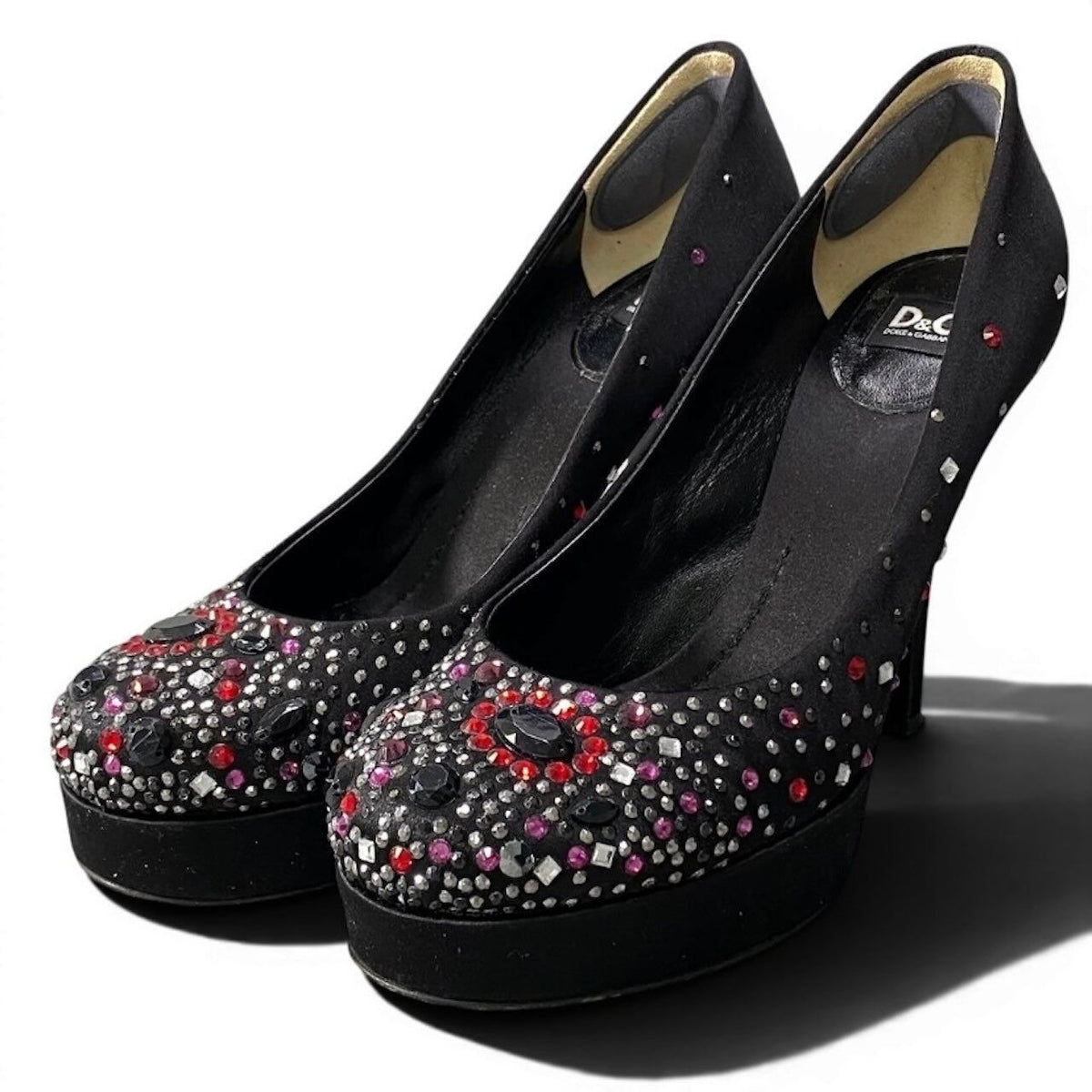 Dolce & Gabbana Rhinestone Pumps Black Satin Heels — view 2