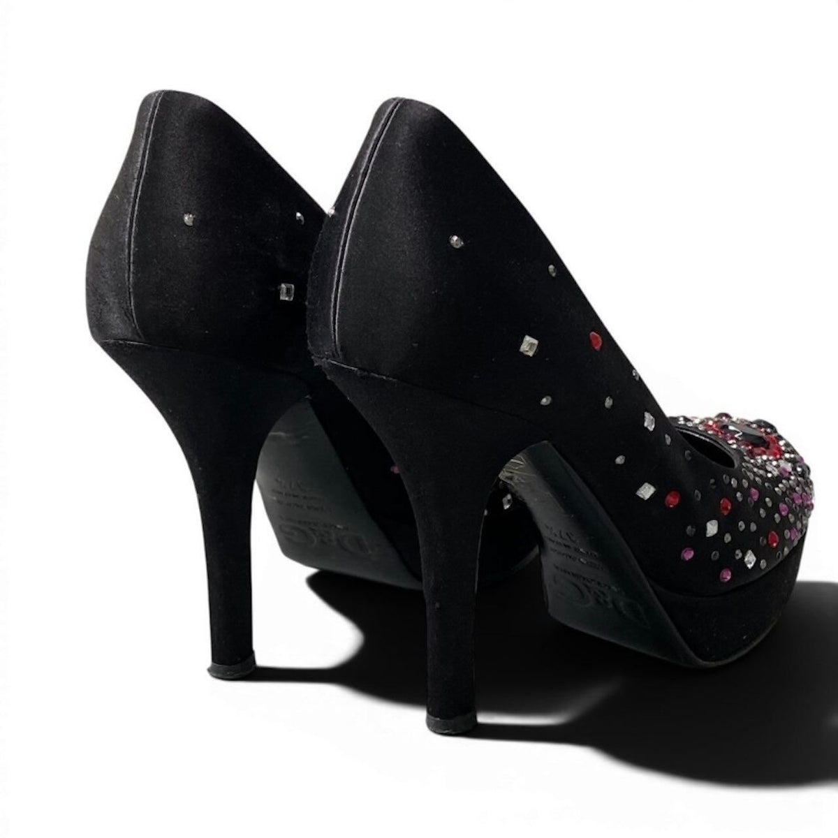 Dolce & Gabbana Rhinestone Pumps Black Satin Heels — view 6