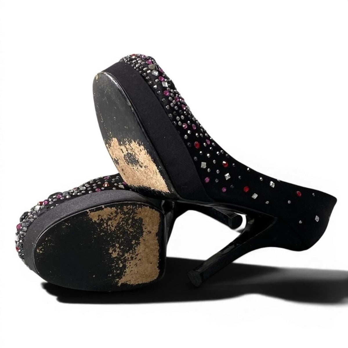 Dolce & Gabbana Rhinestone Pumps Black Satin Heels — view 5