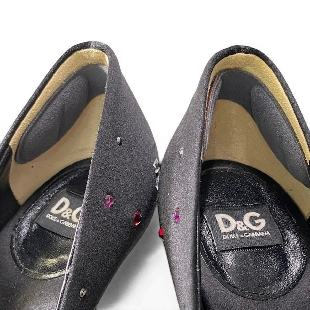 Dolce & Gabbana Rhinestone Pumps Black Satin Heels — view 8