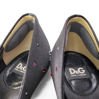 Dolce & Gabbana Rhinestone Pumps Black Satin Heels — view 8