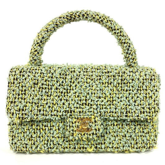 Chanel Handbag CC Logo Parent Child Bag Parents Only Tweed Green