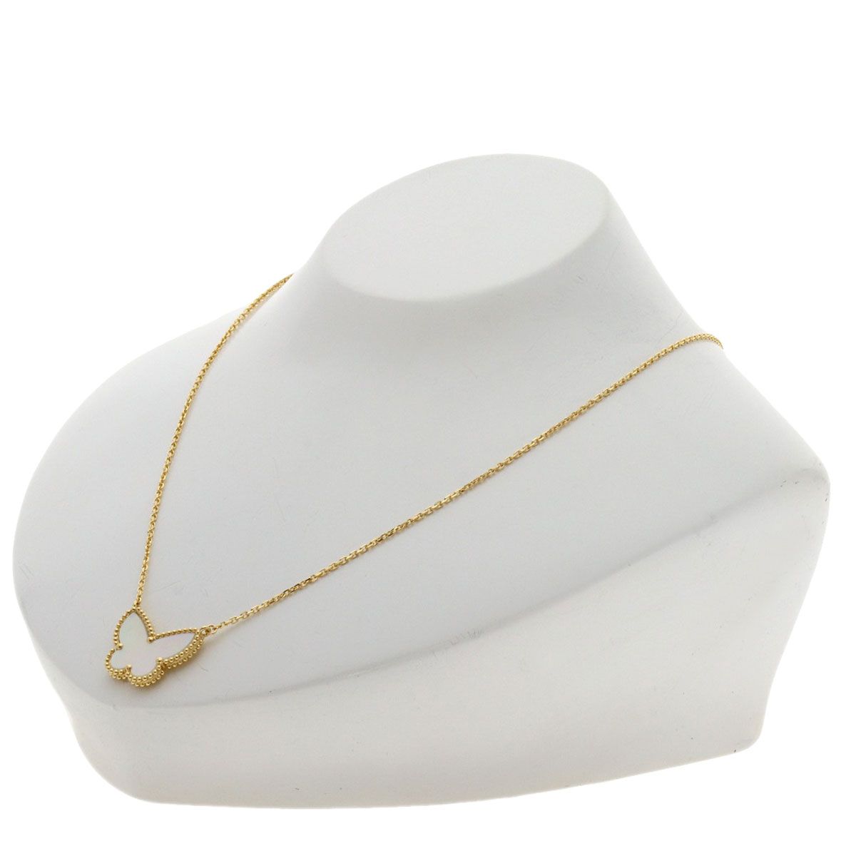 Van Cleef & Arpels Lucky Alhambra Papillon White Shell Necklace 18K Yellow Gold — view 4