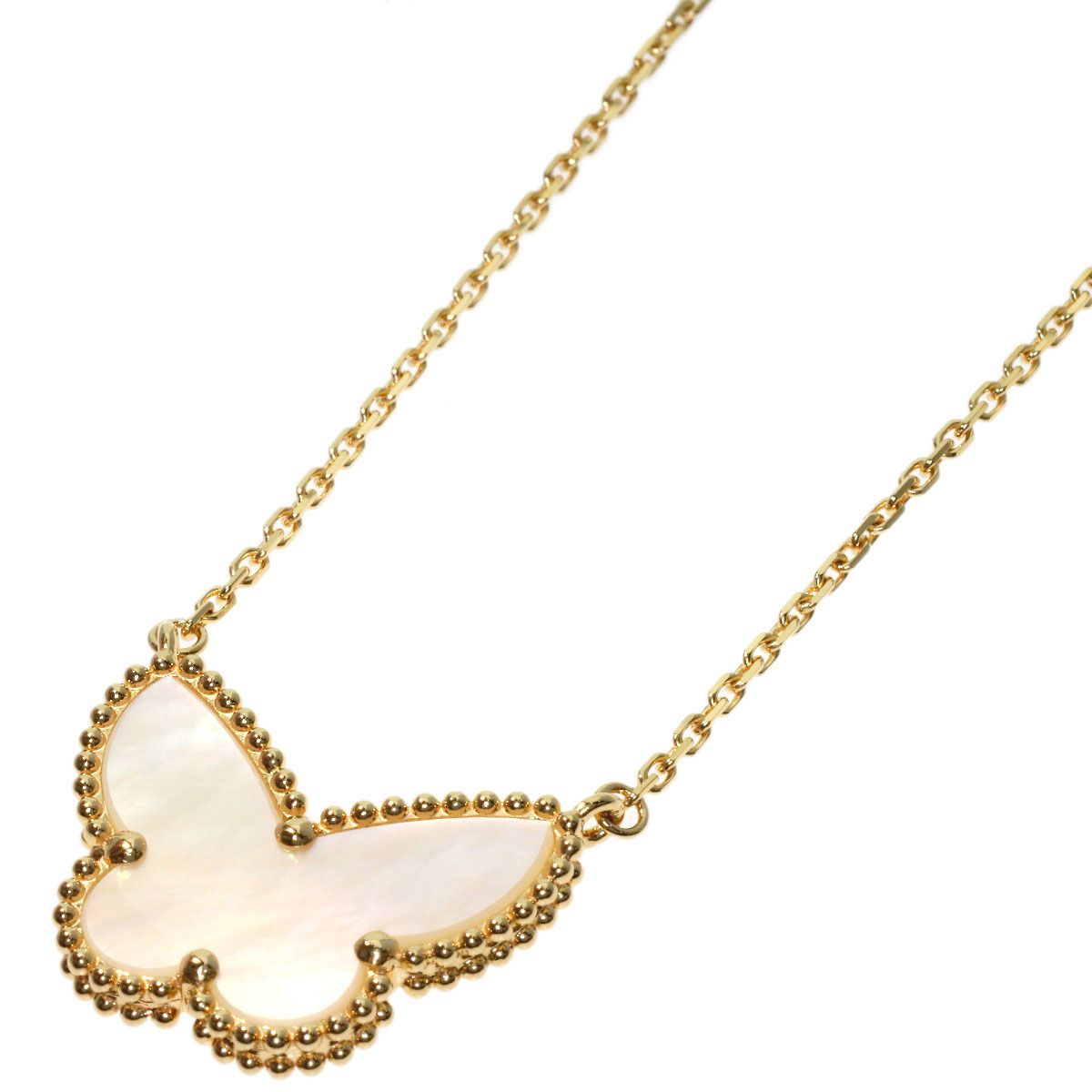 Van Cleef & Arpels Lucky Alhambra Papillon White Shell Necklace 18K Yellow Gold