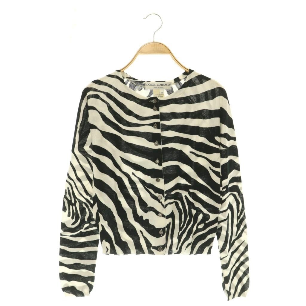 Dolce & Gabbana Cardigan Zebra Pattern Long Sleeve Cotton 40 Black White