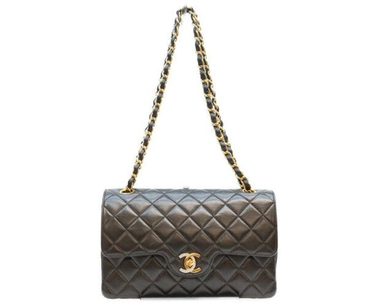 Chanel Black Lambskin Double Flap Bag Limited Edition Quilted 23 Chain