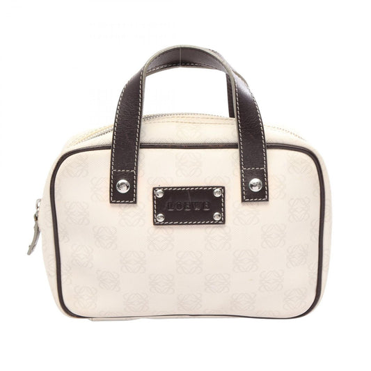 Loewe Handbag Anagram Mini White Dark Brown Canvas Leather Repeat