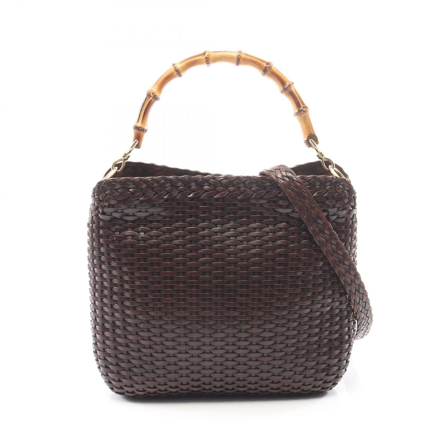Gucci Handbag Bamboo 2-Way 001 Dark Brown Leather Braided Shoulder Bag