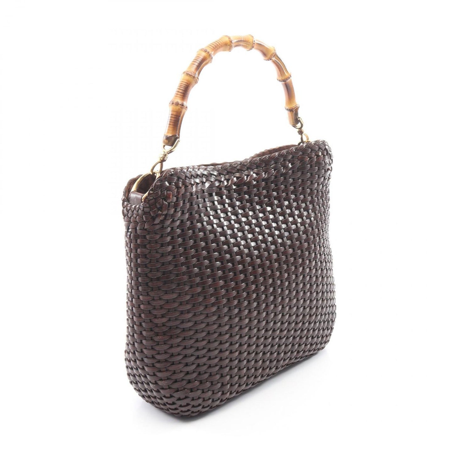 Gucci Handbag Bamboo 2-Way 001 Dark Brown Leather Braided Shoulder Bag — view 2