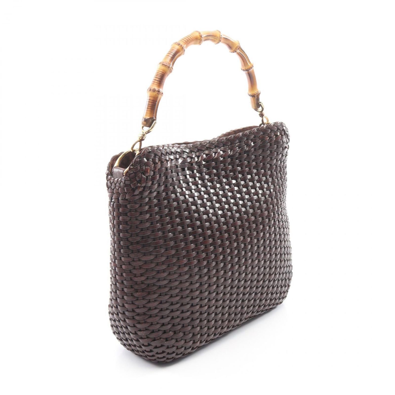 Gucci Handbag Bamboo 2-Way 001 Dark Brown Leather Braided Shoulder Bag — view 2