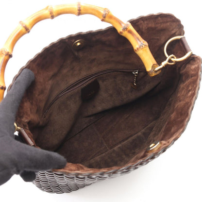 Gucci Handbag Bamboo 2-Way 001 Dark Brown Leather Braided Shoulder Bag — view 3