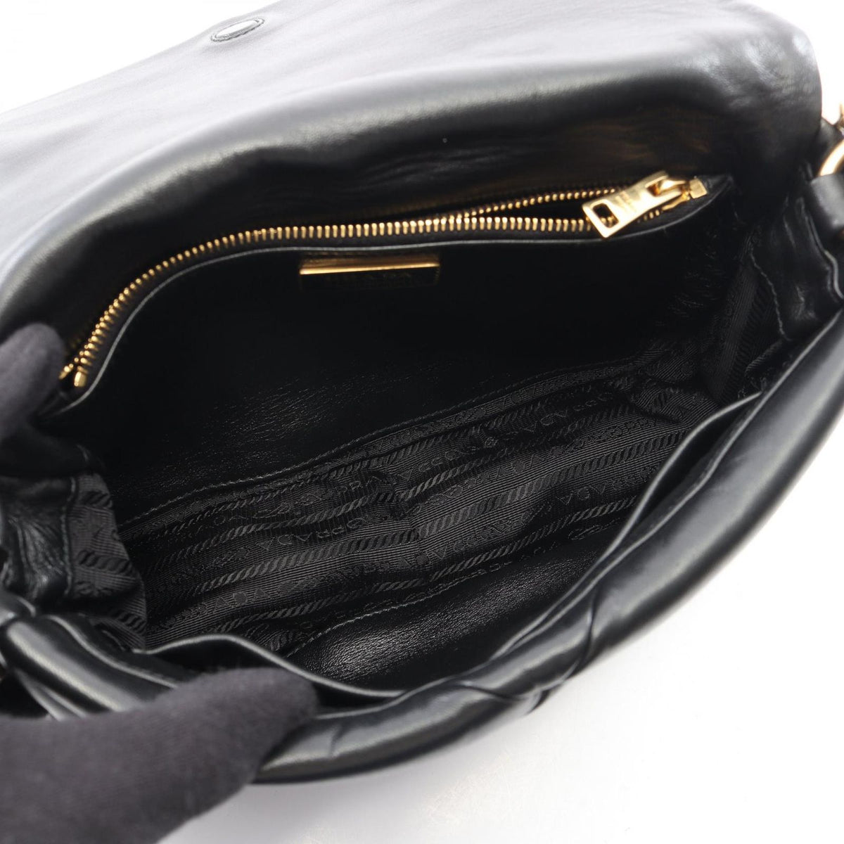 Prada Shoulder Bag Padded 2-Way Black Leather System Patchwork Chain — view 3