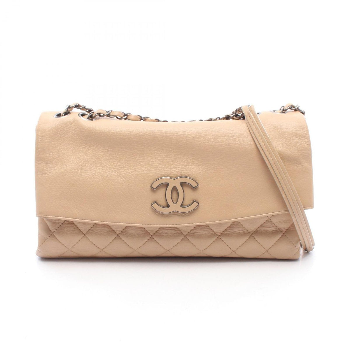 Chanel Shoulder Bag Quilted Beige Lambskin Chain