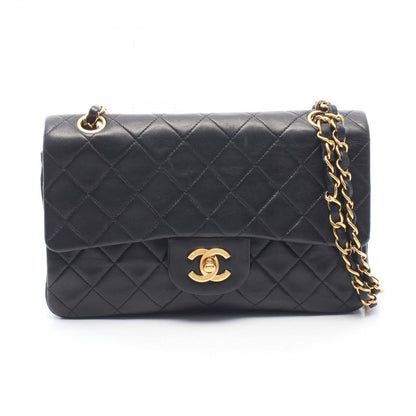 Chanel Shoulder Bag Quilted Double Flap Black Lambskin Chain