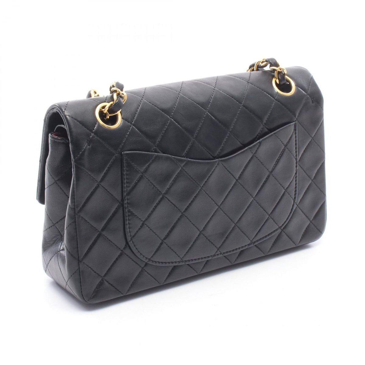 Chanel Shoulder Bag Quilted Double Flap Black Lambskin Chain — view 2