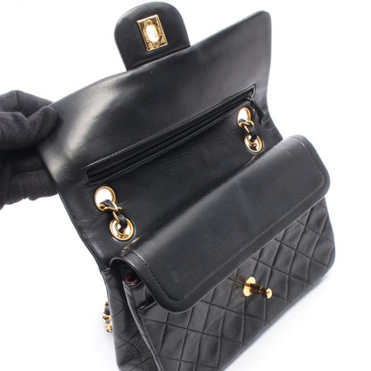 Chanel Shoulder Bag Quilted Double Flap Black Lambskin Chain — view 8