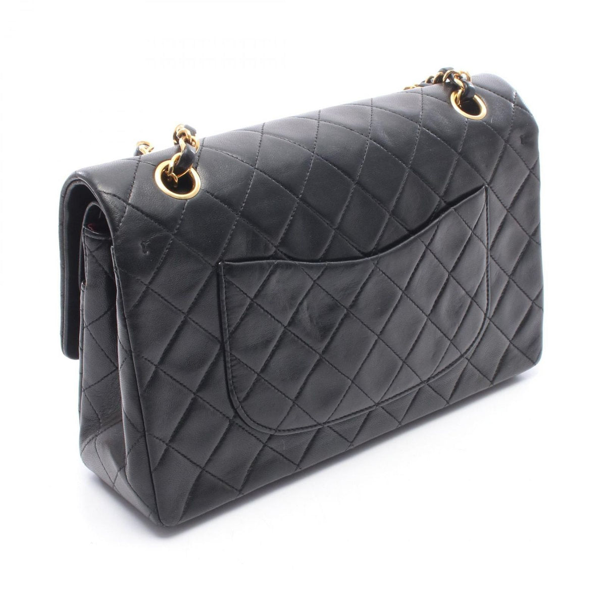Chanel Shoulder Bag Quilted Double Flap Black Lambskin Chain — view 2